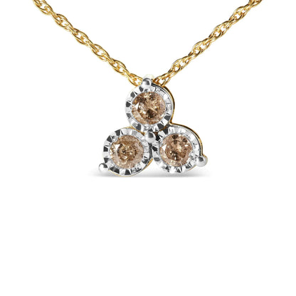 14K Yellow Gold Plated .925 Sterling Silver 1/4 Cttw Diamond 3 Stone Trio 18" Pendant Necklace (J-K Color, I1-I2 Clarity)